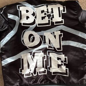 Stylish Black and Gray Men's “Bet on Me” Bomber Jacket